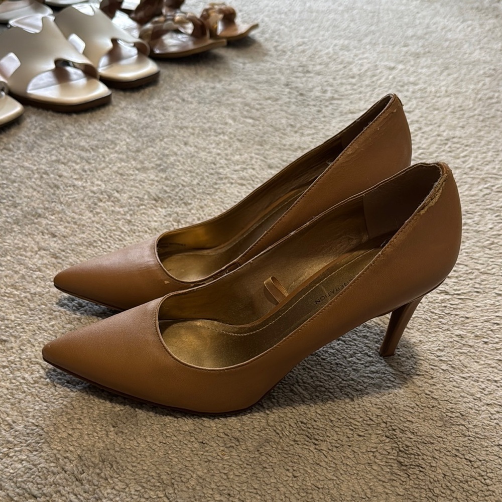BCBGeneration Tan Pointed-Toe Heels